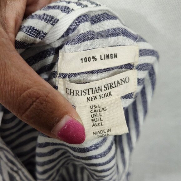 Christian Siriano Sleeveless Linen Lace Up Top Women Size L Blue White Striped - Picture 6 of 8